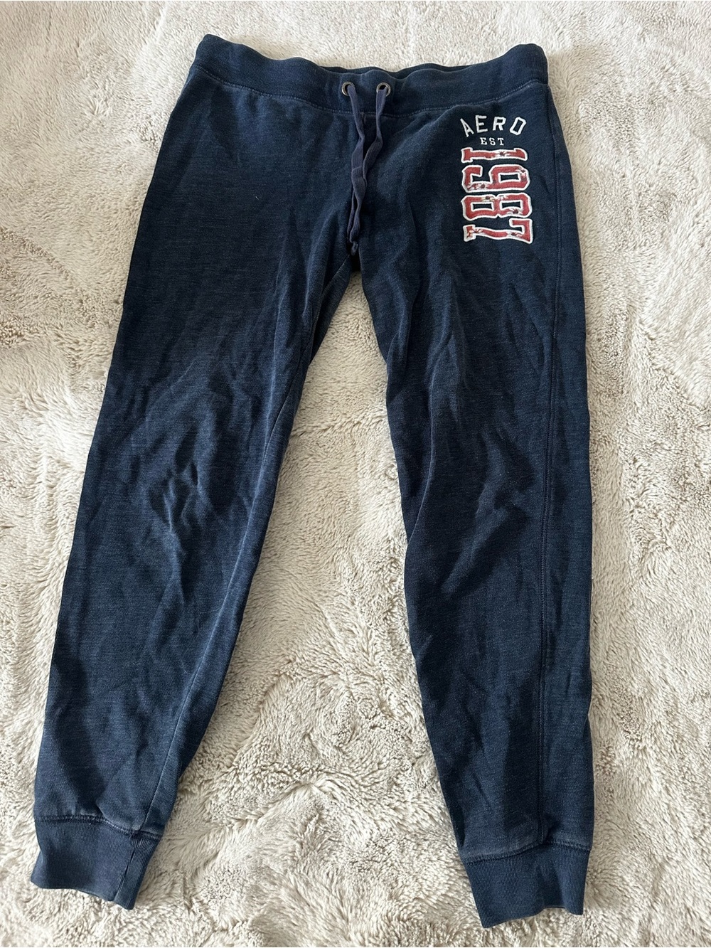 AERO Dark Blue Sweatpants with White Graphic Accent